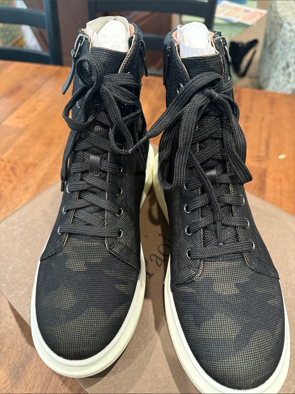 Paolo Black Camouflage High-Top Ankle Boots with White Sole